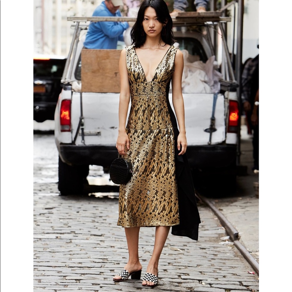 Rachel comedy gold detailed dress
